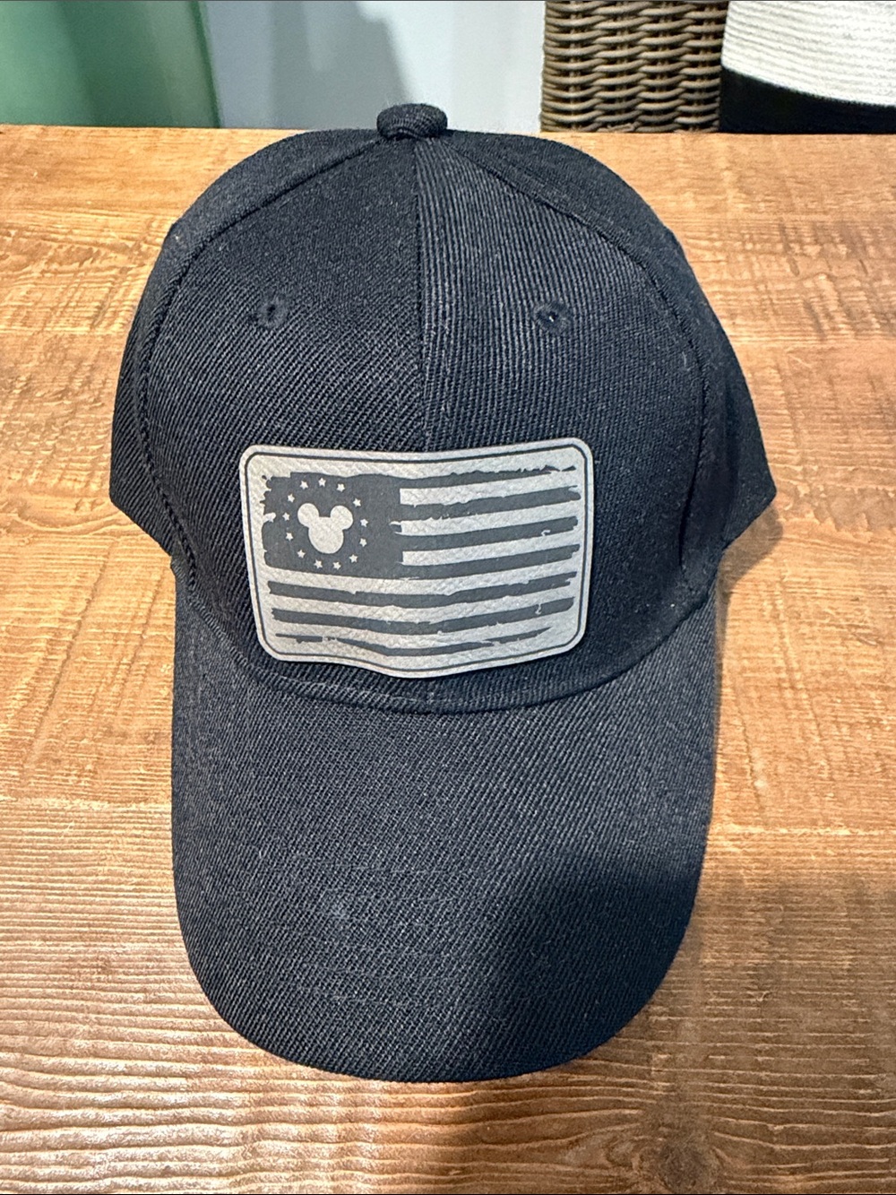 Kids Black Baseball Cap with Flag Patch and Mickey Mouse Icon